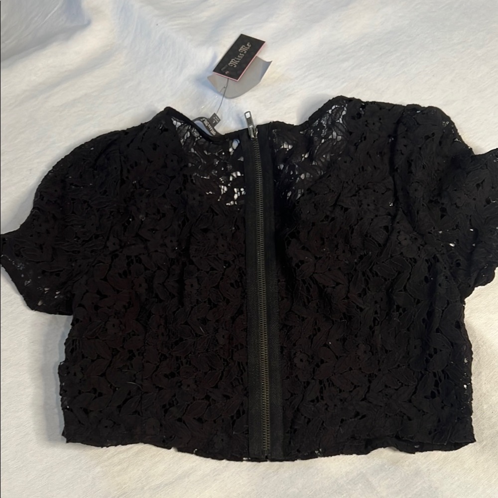 NWT- Miss Me Black Crop Embellished Blouse - Picture 6 of 7